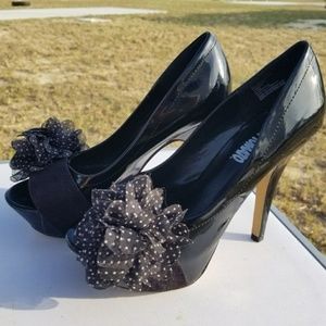 Super Cute Black Stilettos with Polka Dot Bow